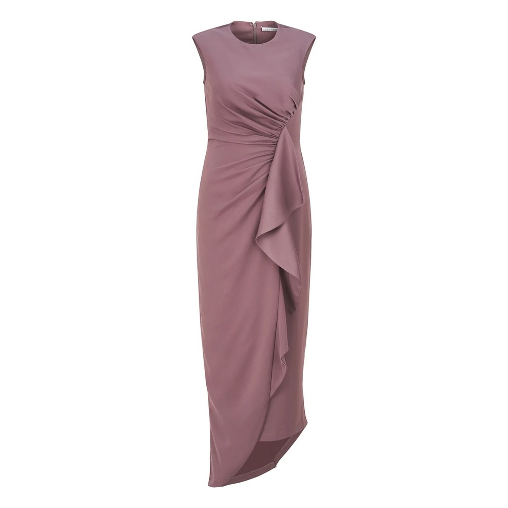 Kay Unger Carla Tea Length Dress‎ Women 8 NWT Mink Ruffle Side Zip Closure Lined
